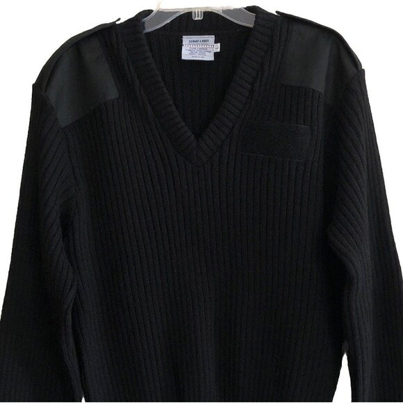 Scharf & Breit Wool V Neck Sweater Mens Sz L Military Elbow Shoulder Patches USA - Picture 3 of 15